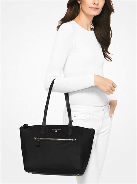 michael kors medium nylon kelsey black tote|kelsey medium nylon tote bag.